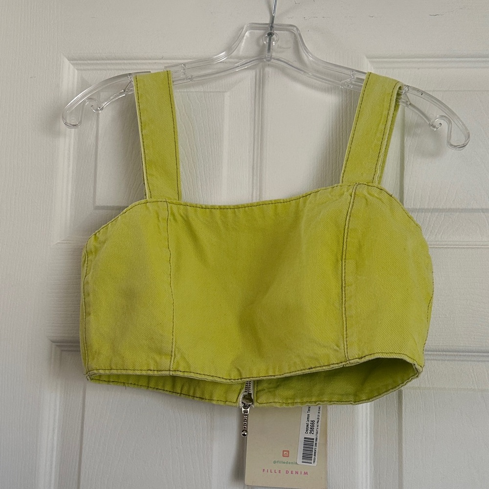 Yellow Cropped Denim Top